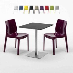 Grand Soleil - Tavolino Quadrato 60x60 cm Base Silver e Top Nero con 2 Sedie Colorate Ice Pistachio | Viola características