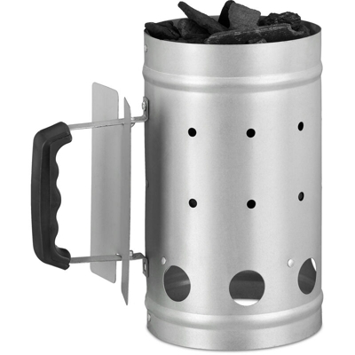 10022312 Ciminiera di Accensione Barbecue, Acciaio, HxD: 27 x 16 cm, Cesto Accendi Carbonella, Argento