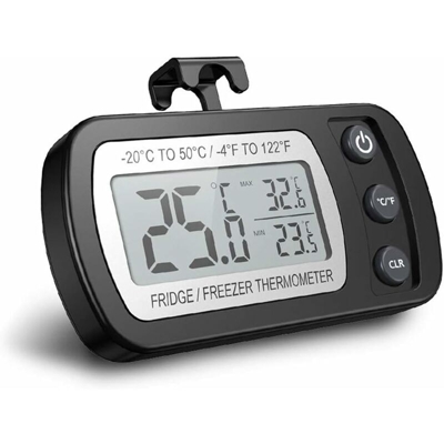 SOEKAVIA Termometro digitale da frigorifero Termometro da congelatore impermeabile con gancio, display LCD di facile lettura, funzione di