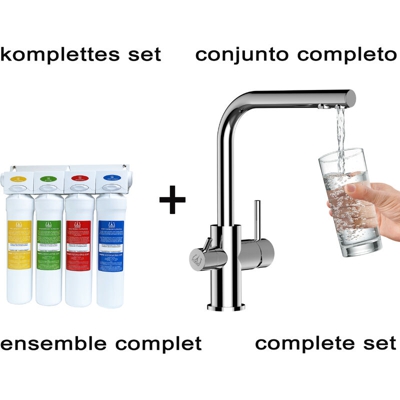 Set completo Filtro e Rubinetto pronto all'installazione - Sistema filtro acqua 4 stadi meccanico + Rubinetto 3vie VZFL011100