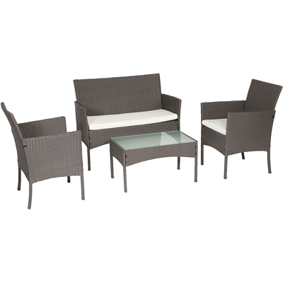 TULUM - mobili da giardino in vimini 4 posti: 1 divano, 2 poltrone, 1 tavolino - idrorepellente e cuscini removibili con zip - GREY / BEIGE - grigio