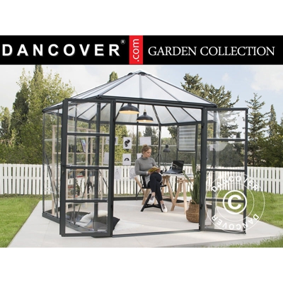 Serra orangerie in policarbonato OASIS, Esagonale 8,6m², 3,16x3,63x2,89m, Antracite