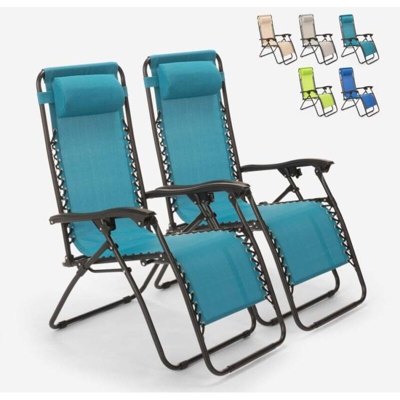 2 sedie sdraio pieghevole multiposizione giardino spiaggia Emily Zero Gravity | Azzurro