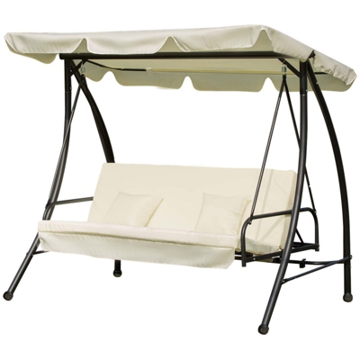 Outsunny Dondolo da Giardino 3 Posti con Tettuccio, Crema, 200x125x170cm