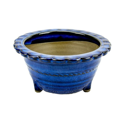 Vaso per bonsai Giapponese Morrisan rotondo in gres smaltato blu 12,5x12,5x6 cm - B04-13a