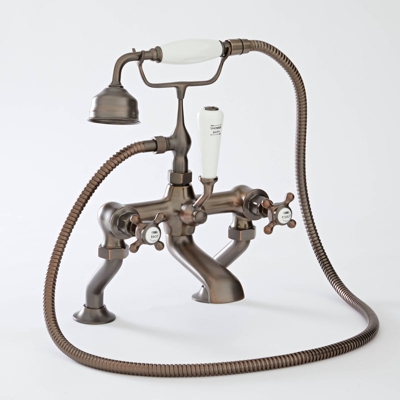 Hudson Reed Elizabeth Rubinetto Miscelatore Tradizionale per Bordo Vasca - Design a Croce Vittoriano in Ottone Solido - Colore Bronzo Brunito - 365 x