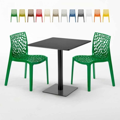 Grand Soleil - Tavolino Quadrato Nero 70x70 cm con 2 Sedie Colorate Gruvyer Kiwi | Verde 2