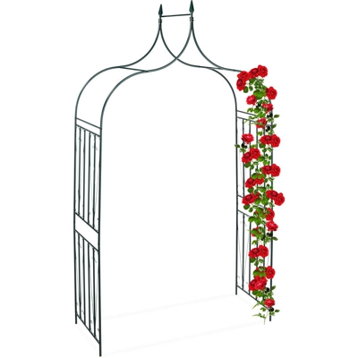 Arco per Rose in Metallo, Sostegno per Rampicanti, Estremità a Punta, Resistente, 270x144x60 cm, Verde Scuro