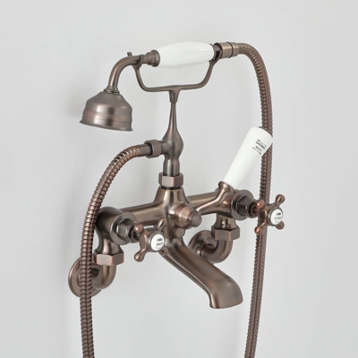 Hudson Reed Elizabeth Rubinetto Miscelatore Tradizionale da Parete per Vasche da Bagno - Design a Croce Vittoriano in Ottone - Colore Bronzo Brunito