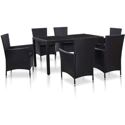 Set da Pranzo per Giardino in Polyrattan Nero Tavolo con Sedie vari modelli modelli : 7 pz
