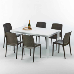 Grand Soleil - Tavolo Rettangolare Bianco 150x90 cm con 6 Sedie Colorate Bohème Summerlife | Marrone precio