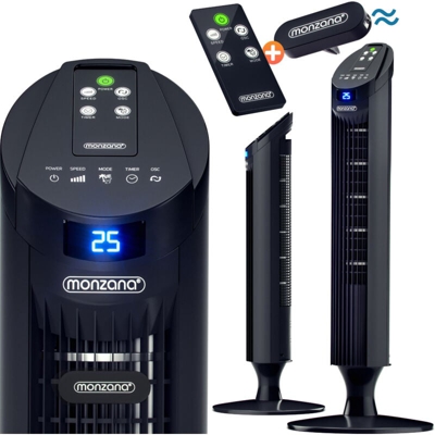 Monzana Ventilatore a Torre Oscillazione Telecomando Super Silenzioso Programma Notturno 3 Velocità Timer e Aroma Box 84cm Fan Ventilatore Piantana