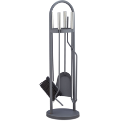 Accessori Moderni da Camino, 5 Pezzi, Paletta, Scopino, Pinza, Attizzatoio e Porta-Attrezzi, Grigio en oferta