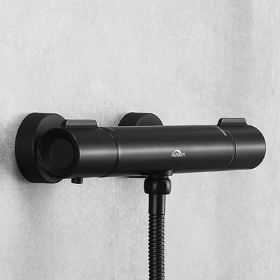 Auralum - Saliscendi In Acciaio Inox Asta 60cm con Round Soffione Doccetta Nero, Set Saliscendi per doccia Bagno Vasca