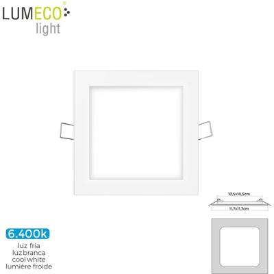 Mini downlight a led lumeco 6w 320 lumen quadrato 12cm 6.400k cornice bianca