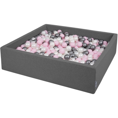 Piscina Di Palline 120X30cm/200 Palline Grande Quadrato Per Bambini Fabbricato In EU, Grigio Scuro:Perla/Rosa Chiaro/Argento - grigio