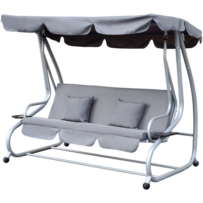 Dondolo da Giardino 3 Posti con Schienale Reclinabile e Tetto in Poliestere, Grigio - Outsunny