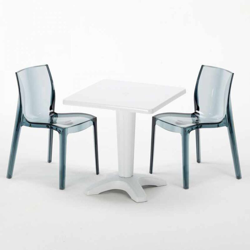 Grand Soleil - Tavolino Quadrato 70x70 cm e 2 Sedie Colorate Trasparenti Caffè | Femme Fatale Nera Trasparente Antracite - Bianco en oferta
