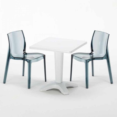 Grand Soleil - Tavolino Quadrato 70x70 cm e 2 Sedie Colorate Trasparenti Caffè | Femme Fatale Nera Trasparente Antracite - Bianco