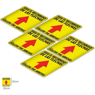 Lettering per pavimenti Segui le frecce. Adesivi per segnaletica. 5 unità quadrate, 32 x 32 cm. AFT 15073110