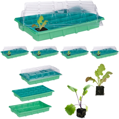 Relaxdays - Set da 5 Mini Serre per 24 Piante, con Coperchio, Semenzaio, Davanzale, Balcone, Germinatore 38 x 24,5 cm, Verde