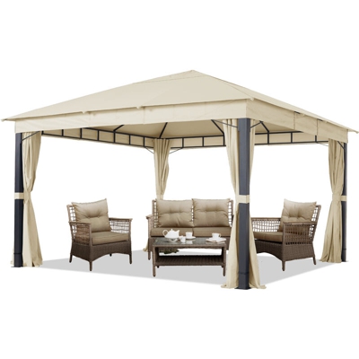 Gazebo da Giardino 4x4 m Alu Premium con Copertura del Tetto Impermeabile ca. 220 g/m² - 4 pareti Laterali crema