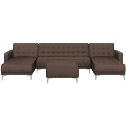 Divano modulare ad U a 5 posti con ottomano in tessuto marrone ABERDEEN características