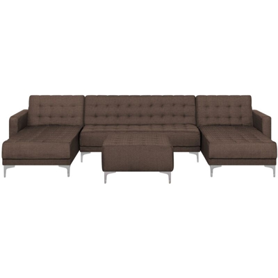Divano modulare ad U a 5 posti con ottomano in tessuto marrone ABERDEEN