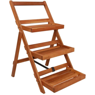 vidaXL Piedistallo per Piante a 3 Livelli 50x63x80cm Massello d'Acacia - Marrone