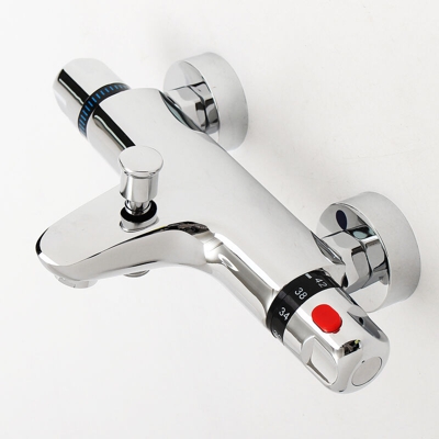 Drillpro - Miscelatore termostatico per doccia Rubinetto per bagno con valvola a parete in ottone cromato massiccio