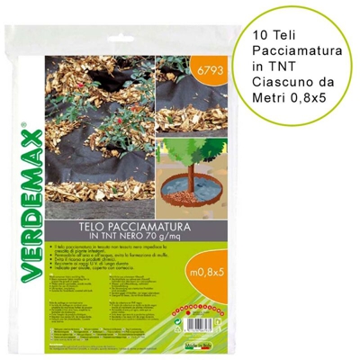 10 teli pacciamatura tnt 60 gr/mq nero ciascuno da metri 0,8x5 - Verdemax