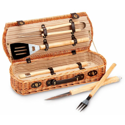 Cesto Set Barbecue, valigetta in vimini contenente pinza paletta e forchetta en oferta