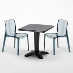 Grand Soleil - Tavolino Quadrato 70x70 cm e 2 Sedie Colorate Trasparenti Caffè | Femme Fatale Nera Trasparente Antracite - Nero en oferta