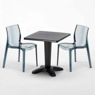Grand Soleil - Tavolino Quadrato 70x70 cm e 2 Sedie Colorate Trasparenti Caffè | Femme Fatale Nera Trasparente Antracite - Nero