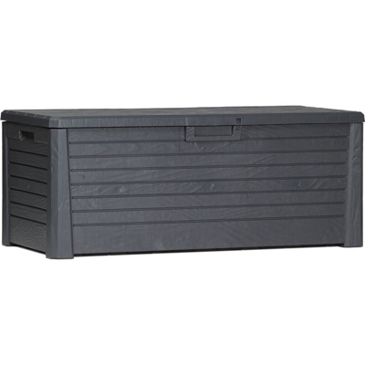 Baule da esterni Florida con seduta, 550L, Effetto legno, Antracite, Dim ext cm 148x72x60h