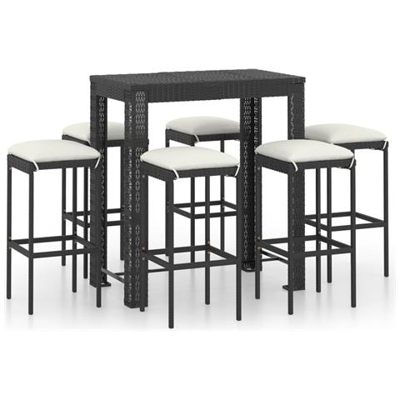 Set Bar Da Giardino 7 Pz Con Cuscini In Polyrattan Nero