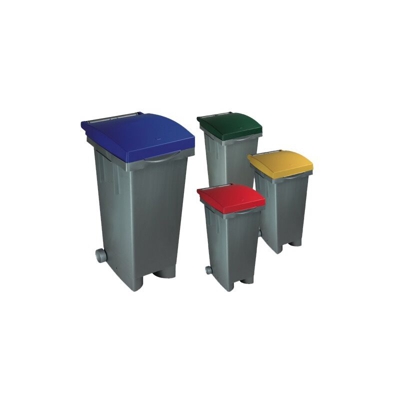Bidone Pattumiera In Plastica Quadro Con Ruote Coperchio Rosso 80 Lt.