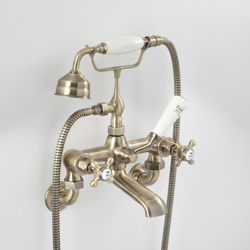 Hudson Reed Elizabeth Rubinetto Miscelatore Tradizionale da Parete per Vasche da Bagno - Design a Croce Vittoriano in Ottone - Colore Oro Spazzolato precio