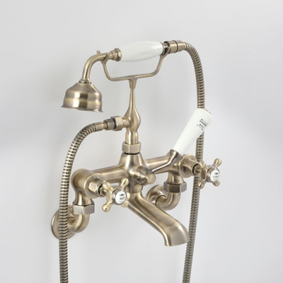 Hudson Reed Elizabeth Rubinetto Miscelatore Tradizionale da Parete per Vasche da Bagno - Design a Croce Vittoriano in Ottone - Colore Oro Spazzolato