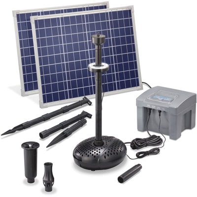 Esotec - Pompa solare per stagno 100W con batteria + LED. Pompa solare da 2600l/h per stagno da giardino 101929