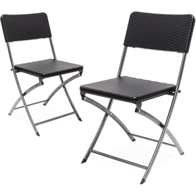 Sedia da Giardino Pieghevole in Stile Rattan, Modello BASTIAN, in Set da 2, HLP 82x44x50 cm, Nero