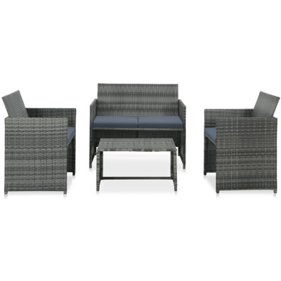 Set Divani da Giardino 4 pz con Cuscini in Polyrattan Grigio