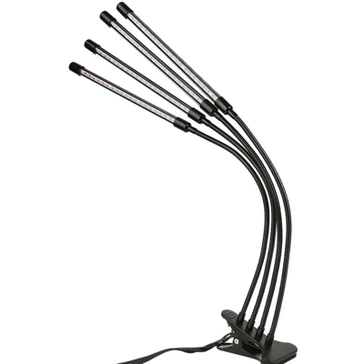 Lampada per la crescita delle piante con 4 fascette per tubi a testa Lampada da tavolo con illuminazione a spettro completo 3 tipi di modalità, 10