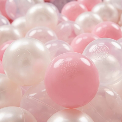 KiddyMoon 300 ? 7CM Palline Morbide Colorate Per Piscina Bambini Fatto In EU, Rosa Chiaro/Perla/Trasparente - rosa chiaro/perla/trasparente