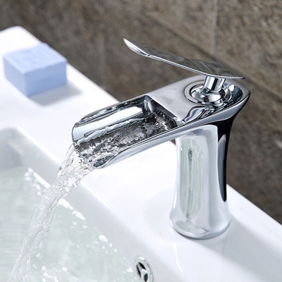 Lookshop - Rubinetto monocomando moderno per lavabo con bocca a cascata cromata