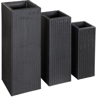 Letti Rialzati da Giardino 3 pz in Polyrattan Nero