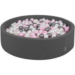 Piscina Di Palline 120X30cm/200 Palline Colorate Grande Tondo Per Bambini, Fabbricato In EU, Grigio Scuro: Perla/Rosa Chiaro/Argento - grigio scuro: precio