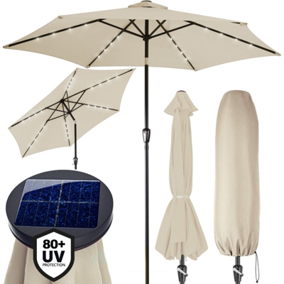 Ombrellone con 24 luci LED Ø 300cm inclinabile con parasole idrorepellente crema