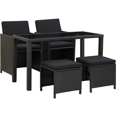 Set da Pranzo da Giardino con Cuscini in Polyrattan Nero Elegante vari modelli modelli : 5 Pz