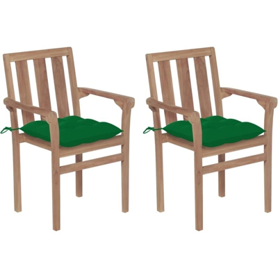 Sedie da Giardino 2 pz con Cuscini Verdi in Massello di Teak - Verde - Vidaxl